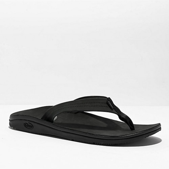 Mens Chaco Classic Leather Black Flip Flops Sandals size 11 - Picture 1 of 10